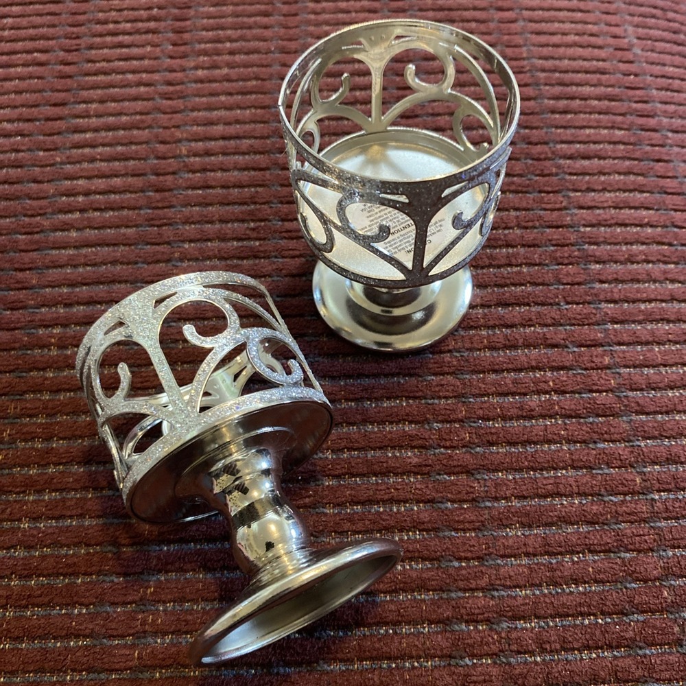 NEW BATH AND BODY WORKS MINI CANDLE HOLDER SET SILVER GLITTER SWIRL